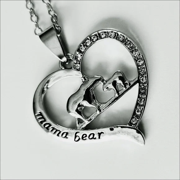 Mother's Day Gift - Mama Bear Rhinestone Silver tone Heart Charm Necklace - NWT - Picture 8 of 10